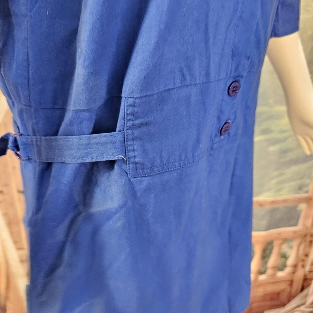 Vintage 1980s Dress Royal Blue Drop Waist Long Sleeve Button Down Collared - Picture 14 of 16